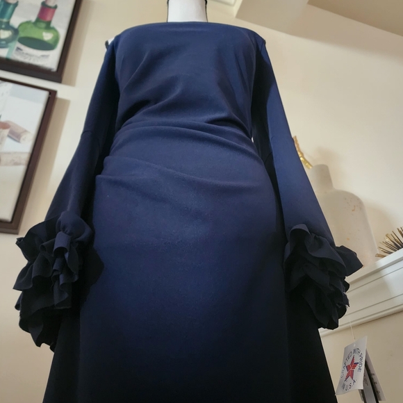 XSCAPE Off-Shoulder Ruffle-Cuff Dress - Picture 7 of 16